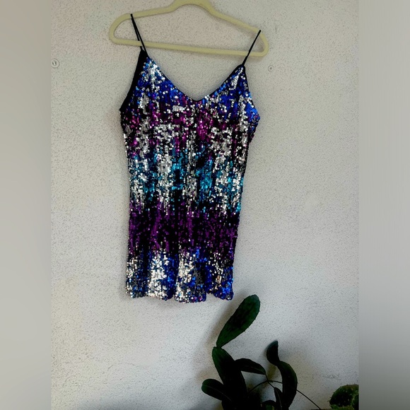 NWOT Anna Kaci midnight spaghetti strap sequin dress medium - Picture 9 of 9